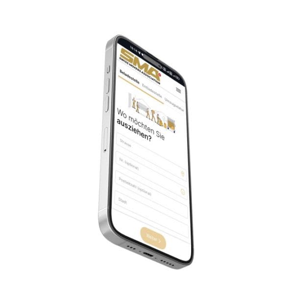 SMA moving company mobile contact form on smartphone screen for efficient relocation services.